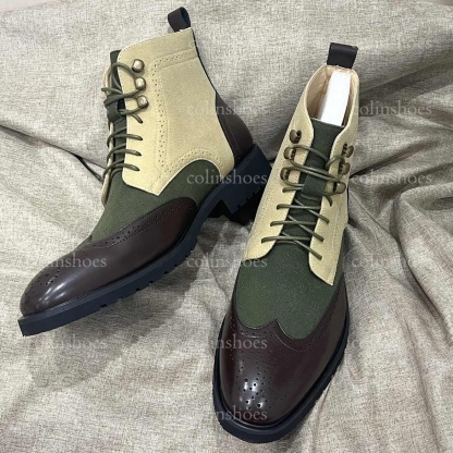 Men's Brogue Suede Lace-Up Boots – ColinShoes