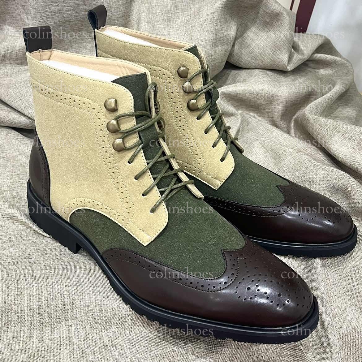 Men's Brogue Suede Lace-Up Martin Boots – ColinShoes