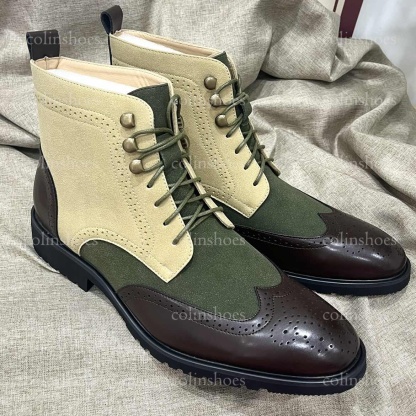 Men's Brogue Suede Lace-Up Martin Boots – ColinShoes