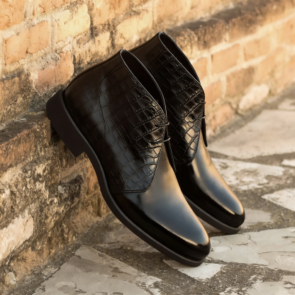 Modern Alligator Embossed Leather Chukka Boots