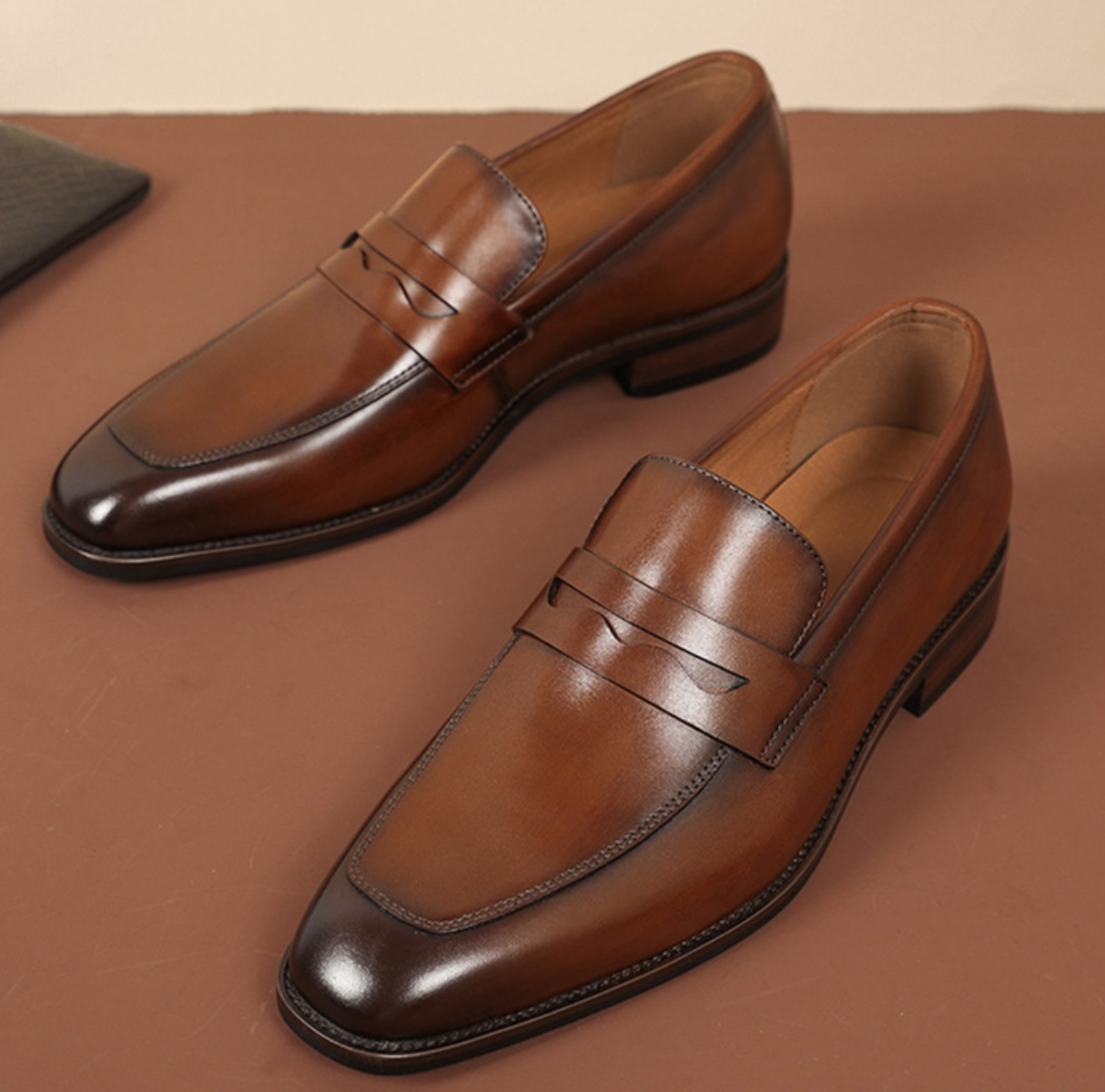 Genuine leather penny loafers for business and office