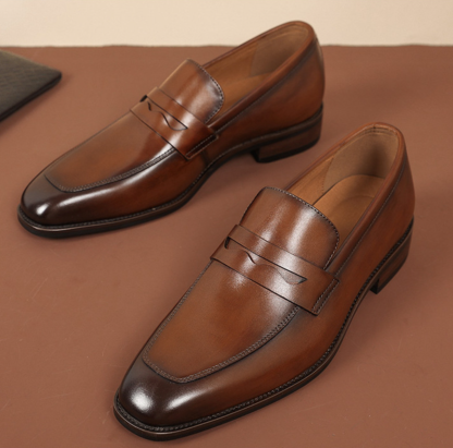Genuine leather penny loafers for business and office