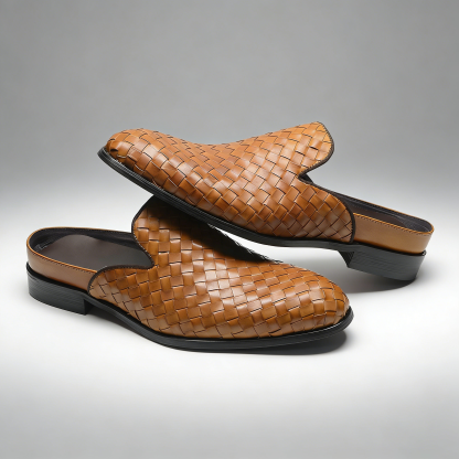 Relaxed Luxury Handwoven Leather Mule Backless Loafer