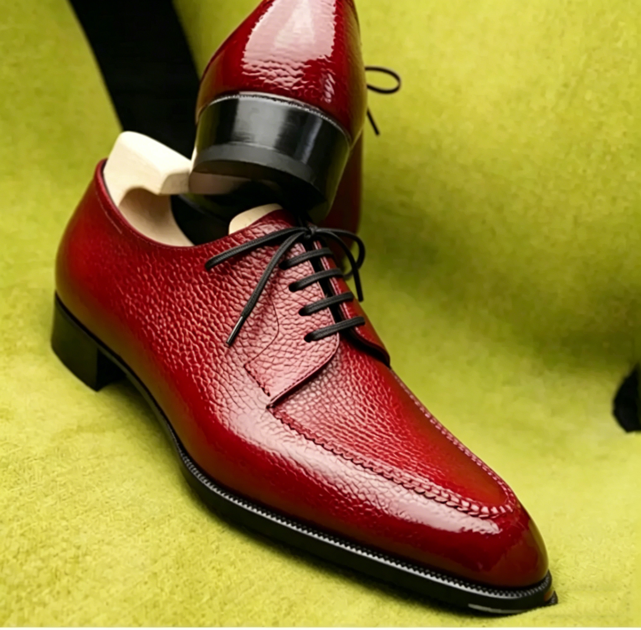 Black Pebbled Grain Leather Derby Shoes