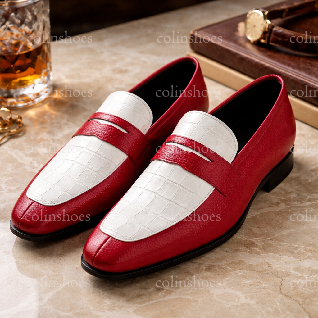 Handcrafted Bright Two-Tone Penny Loafers