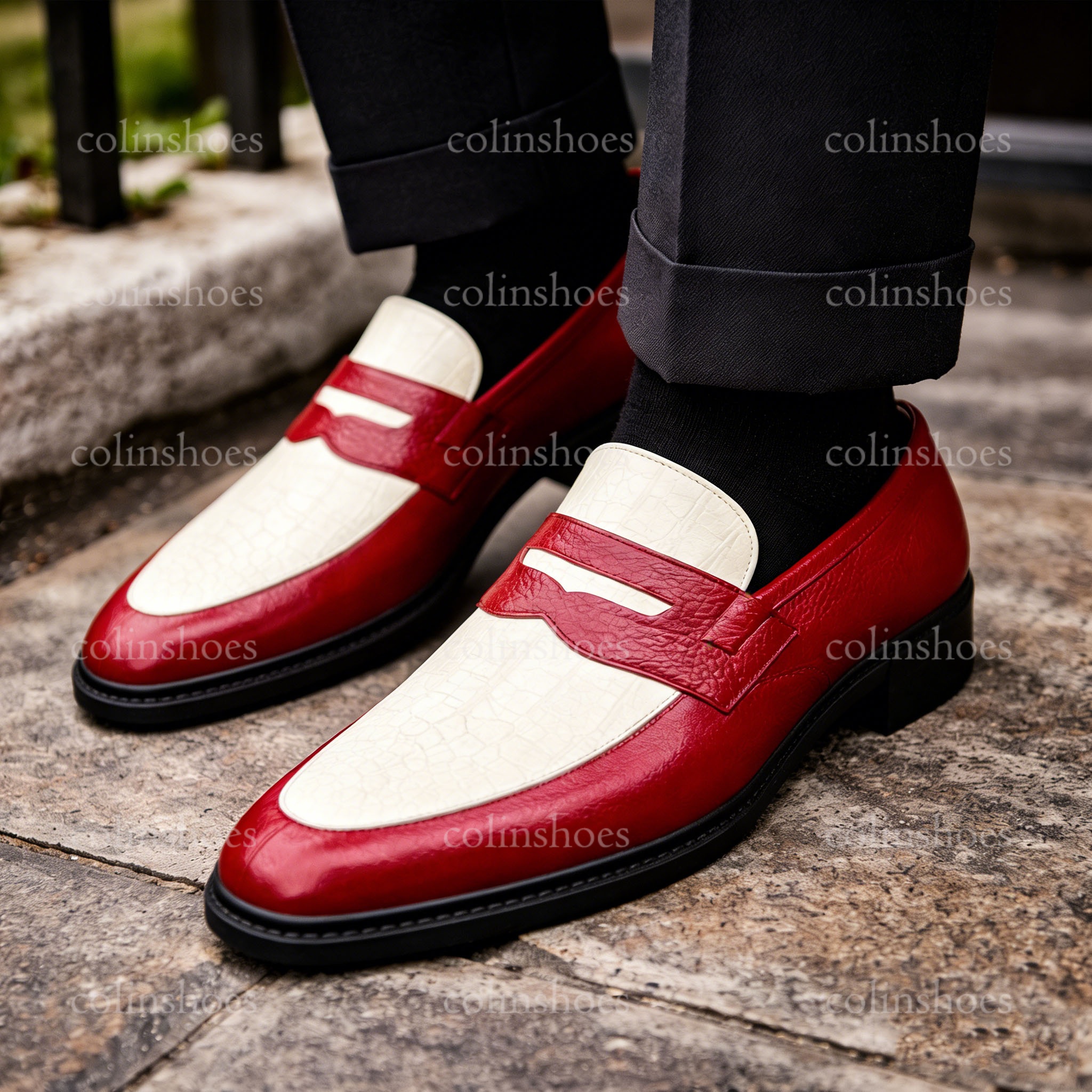 Handcrafted Bright Two-Tone Penny Loafers