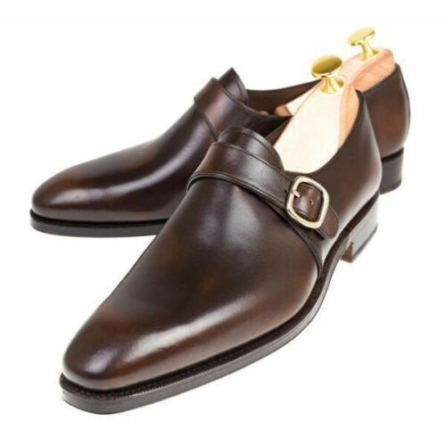 Men's Genuine Leather Brown Single Monk Strap Dress Shoes