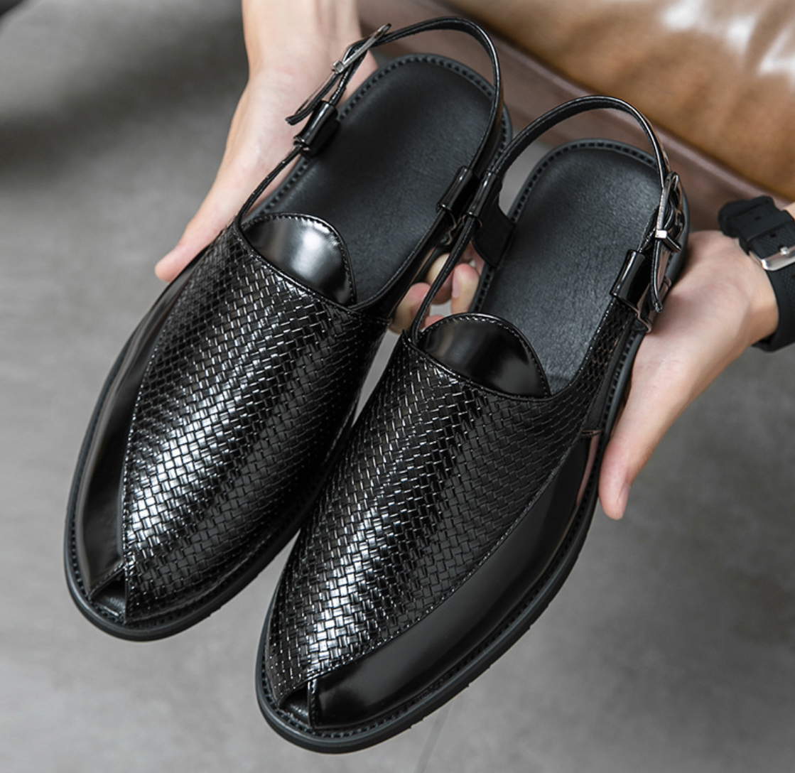 Men's Woven Leather Slingback Sandals