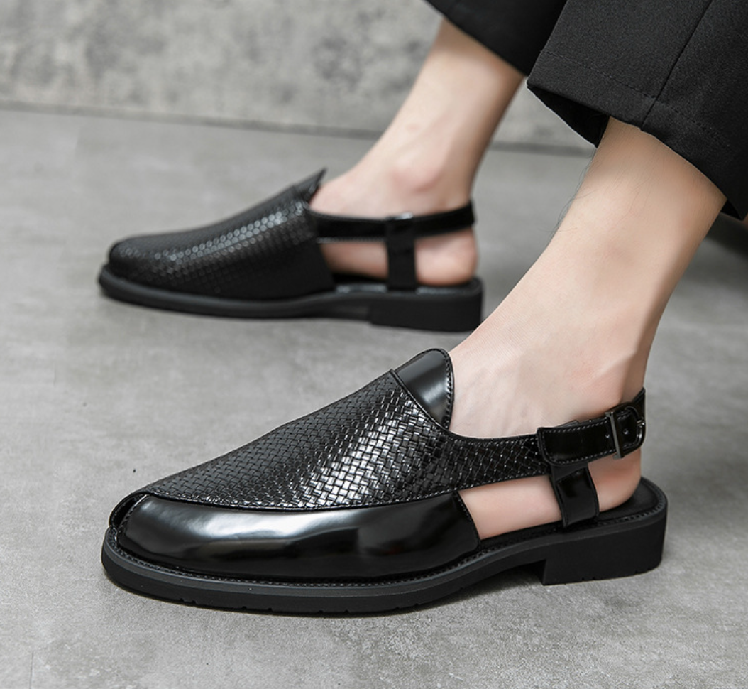 Men's Woven Leather Slingback Sandals