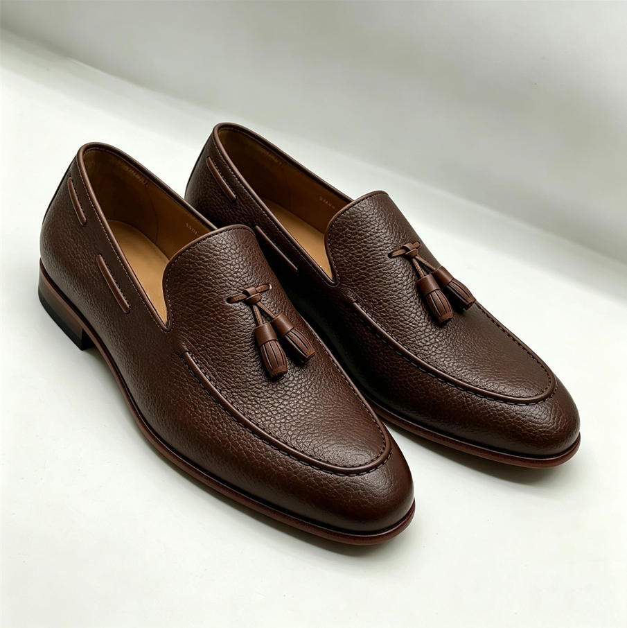 Resort Luxury Tassel Loafers White Pebbled Leather Slip-On Shoes