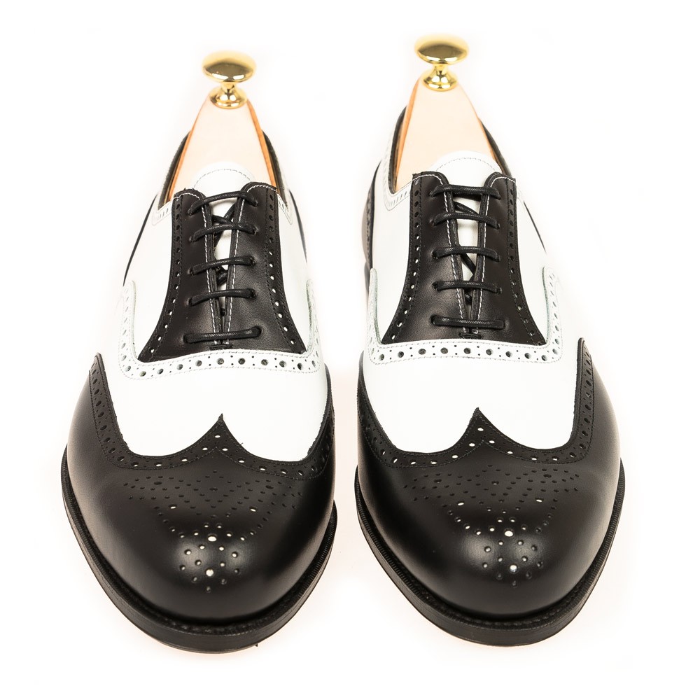 Main view of black and white leather brogue oxford shoes for men-Colinshoes