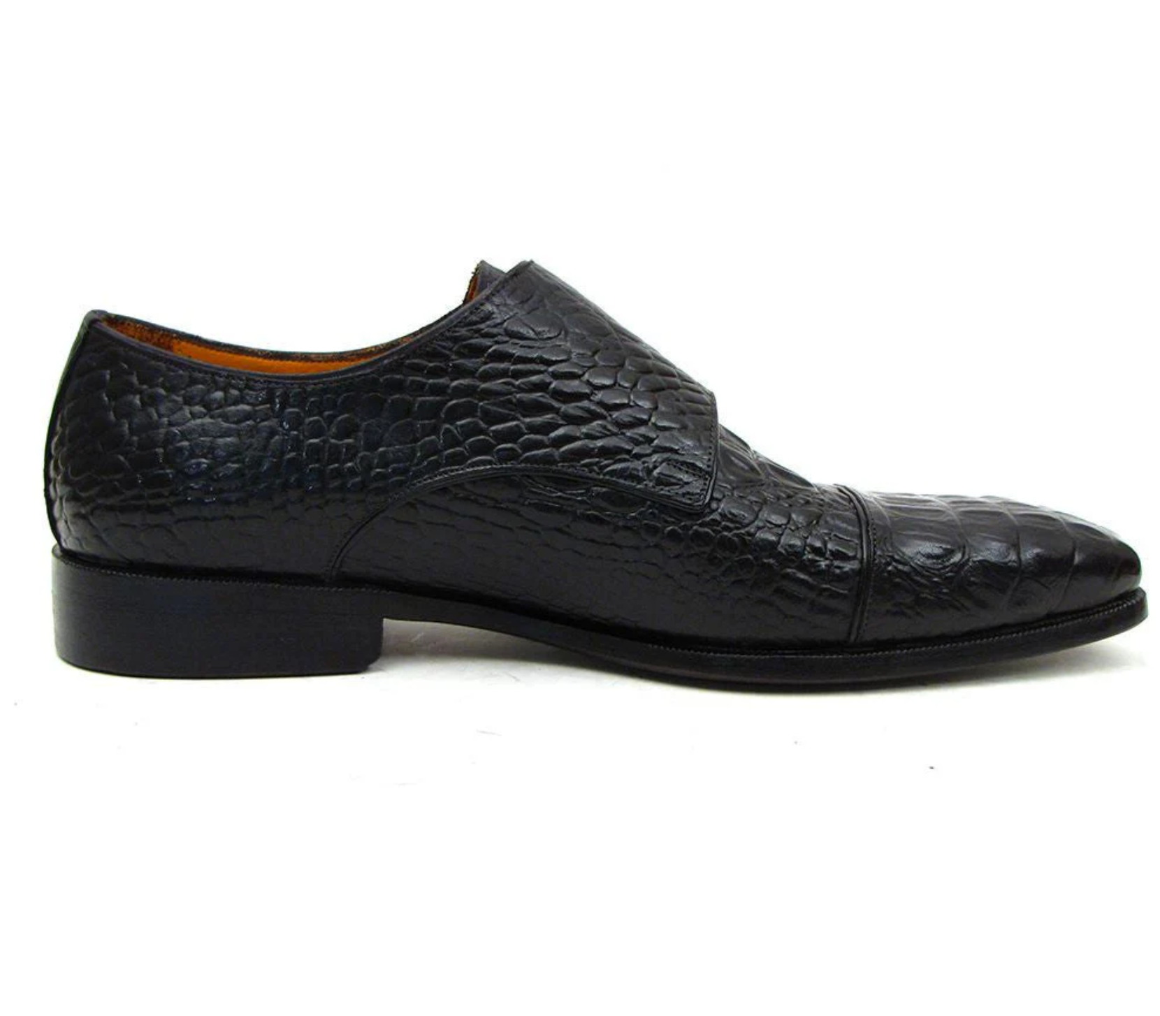 Black Croc Embossed Double Monk Strap Shoes