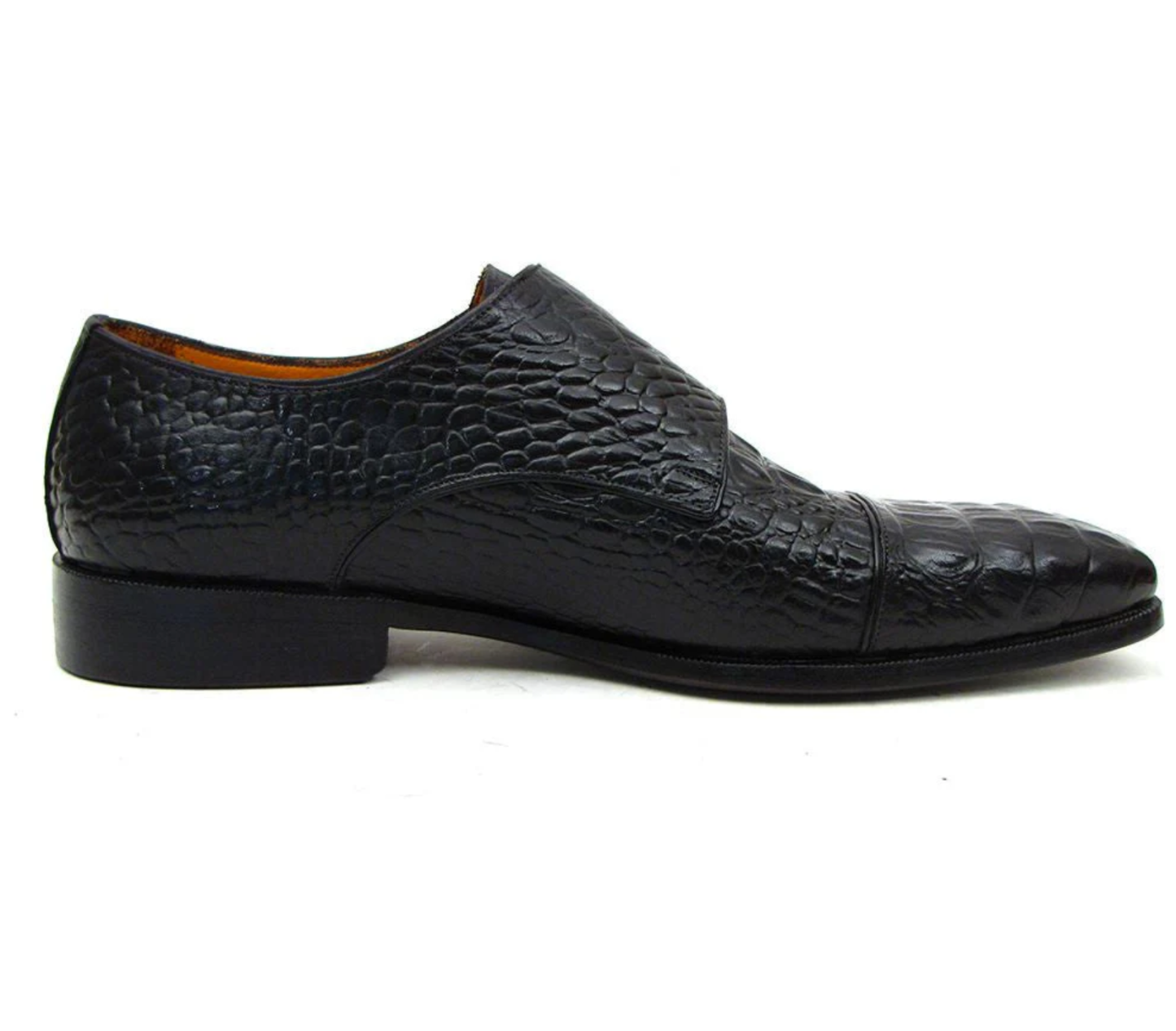Black Croc Embossed Double Monk Strap Shoes