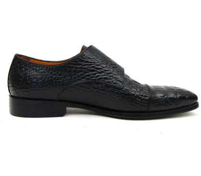 Black Croc Embossed Double Monk Strap Shoes