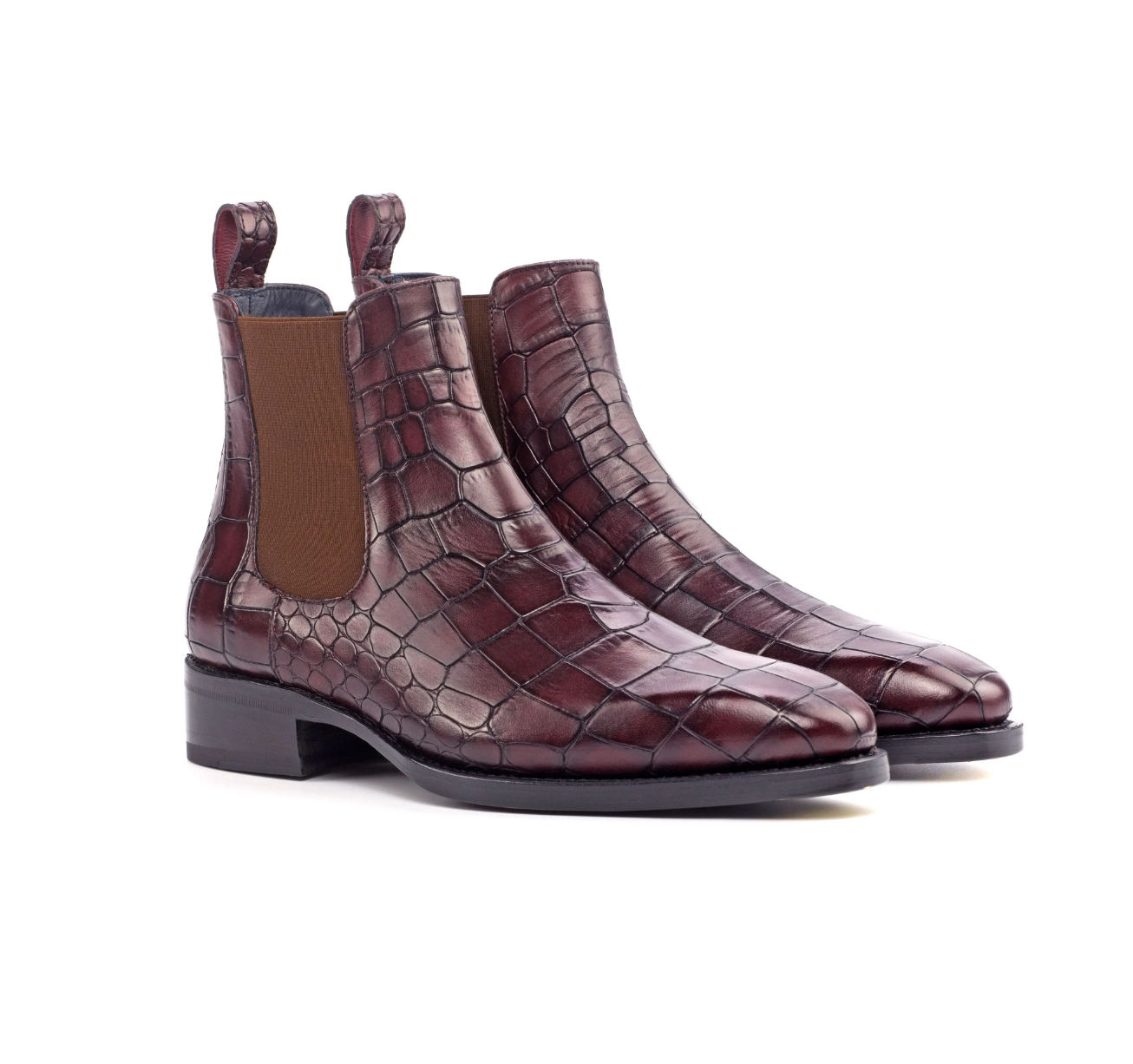 Luxury Crocodile Embossed Leather Chelsea Boots