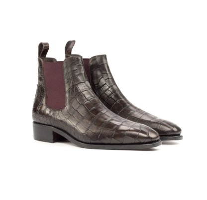 Leather Chelsea Boots with Crocodile Pattern