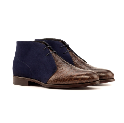 Two-Tone Suede & Croc Embossed Chukka Boots