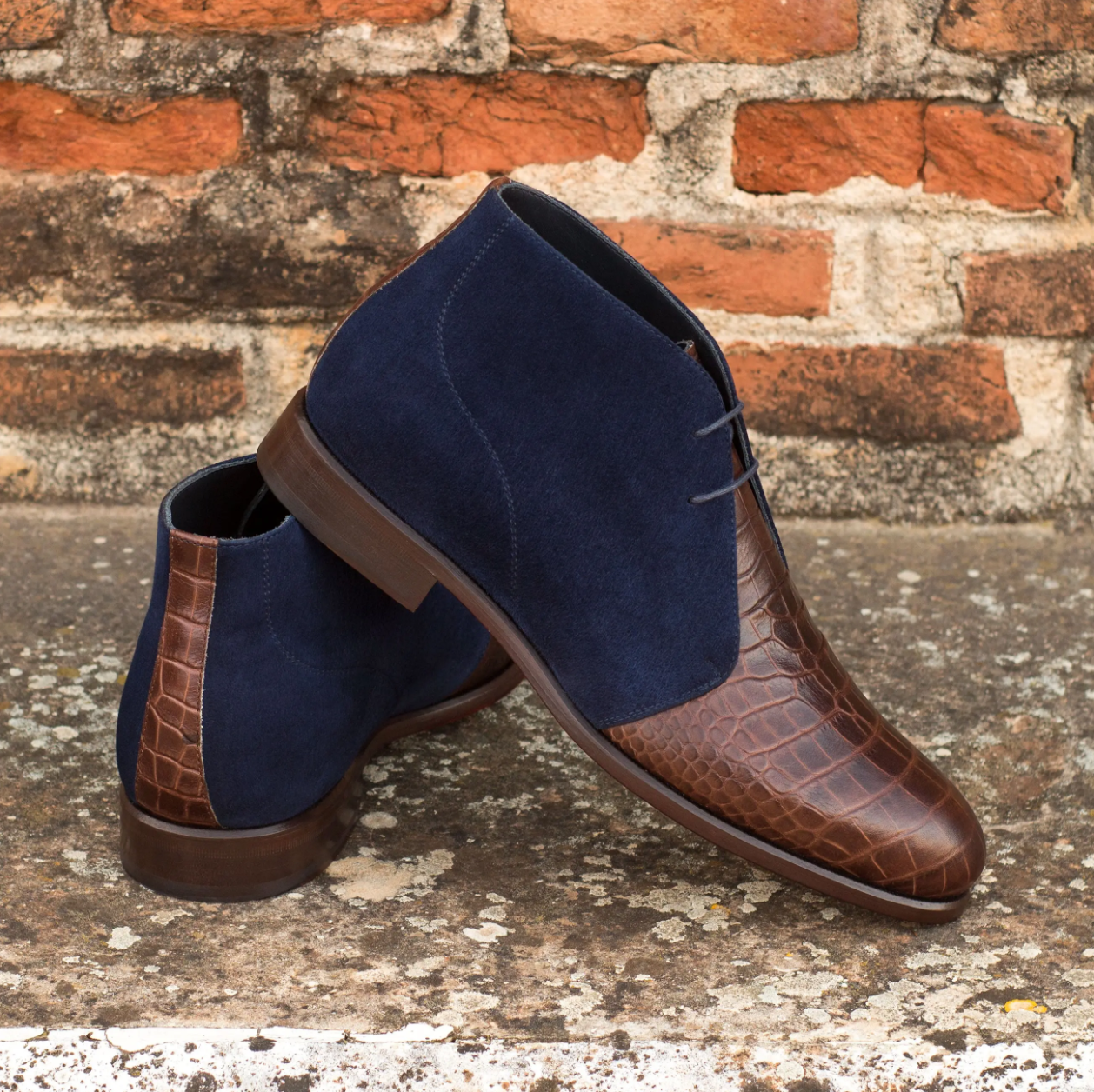 Two-Tone Suede & Croc Embossed Chukka Boots