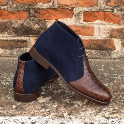 Two-Tone Suede & Croc Embossed Chukka Boots