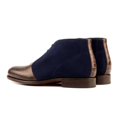 Two-Tone Suede & Croc Embossed Chukka Boots