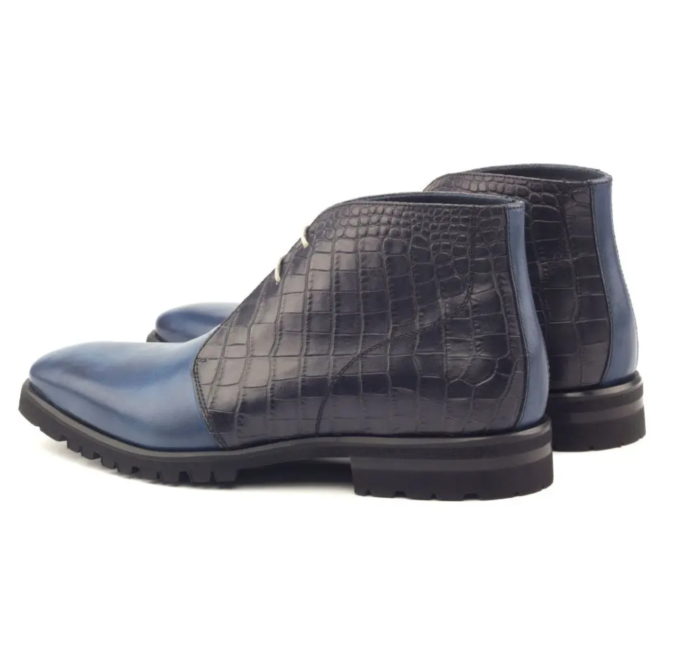 Navy & Black Croc-Embossed Leather Chukka Boots