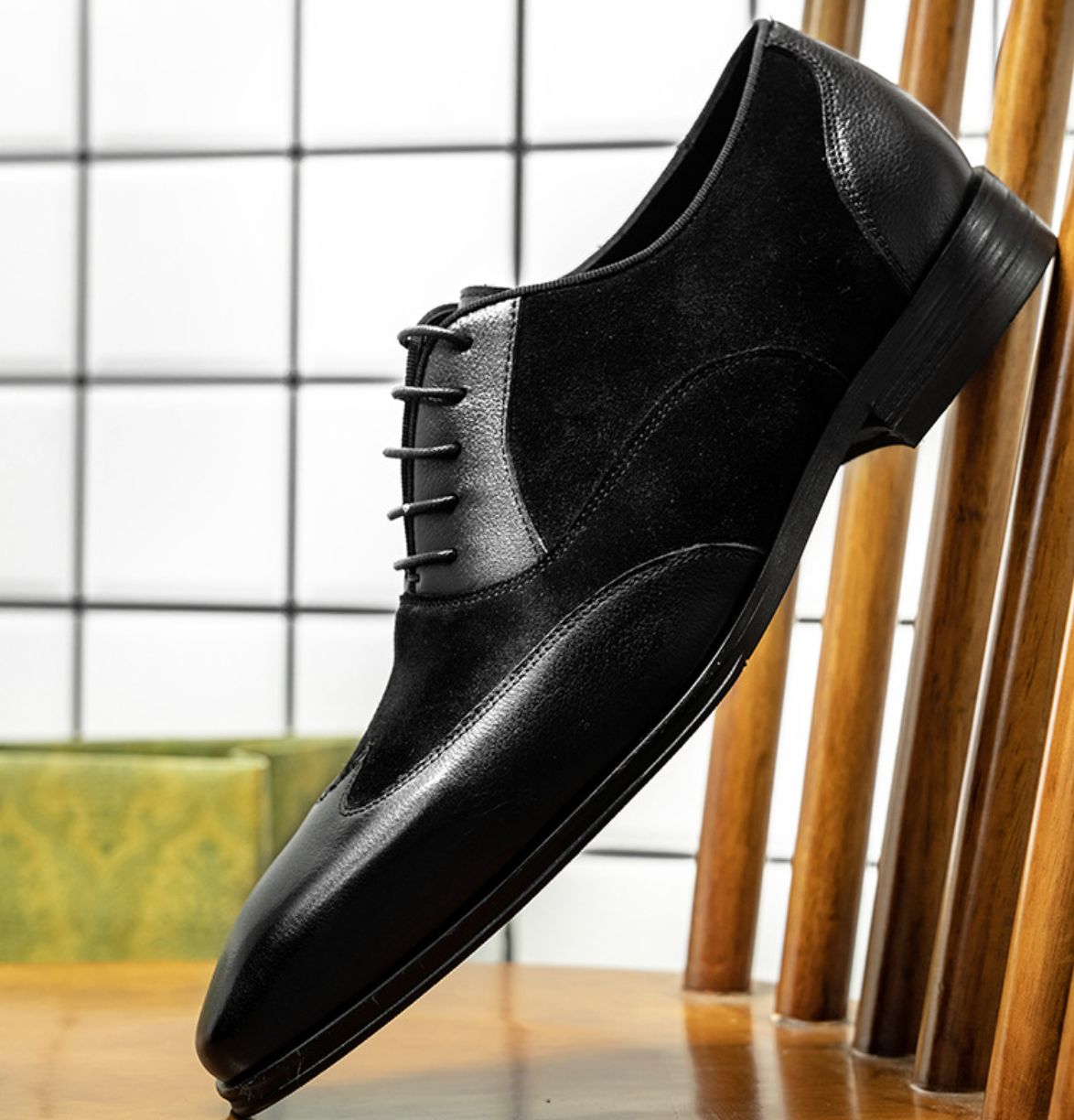 Premium Black Leather & Suede Oxford Shoes