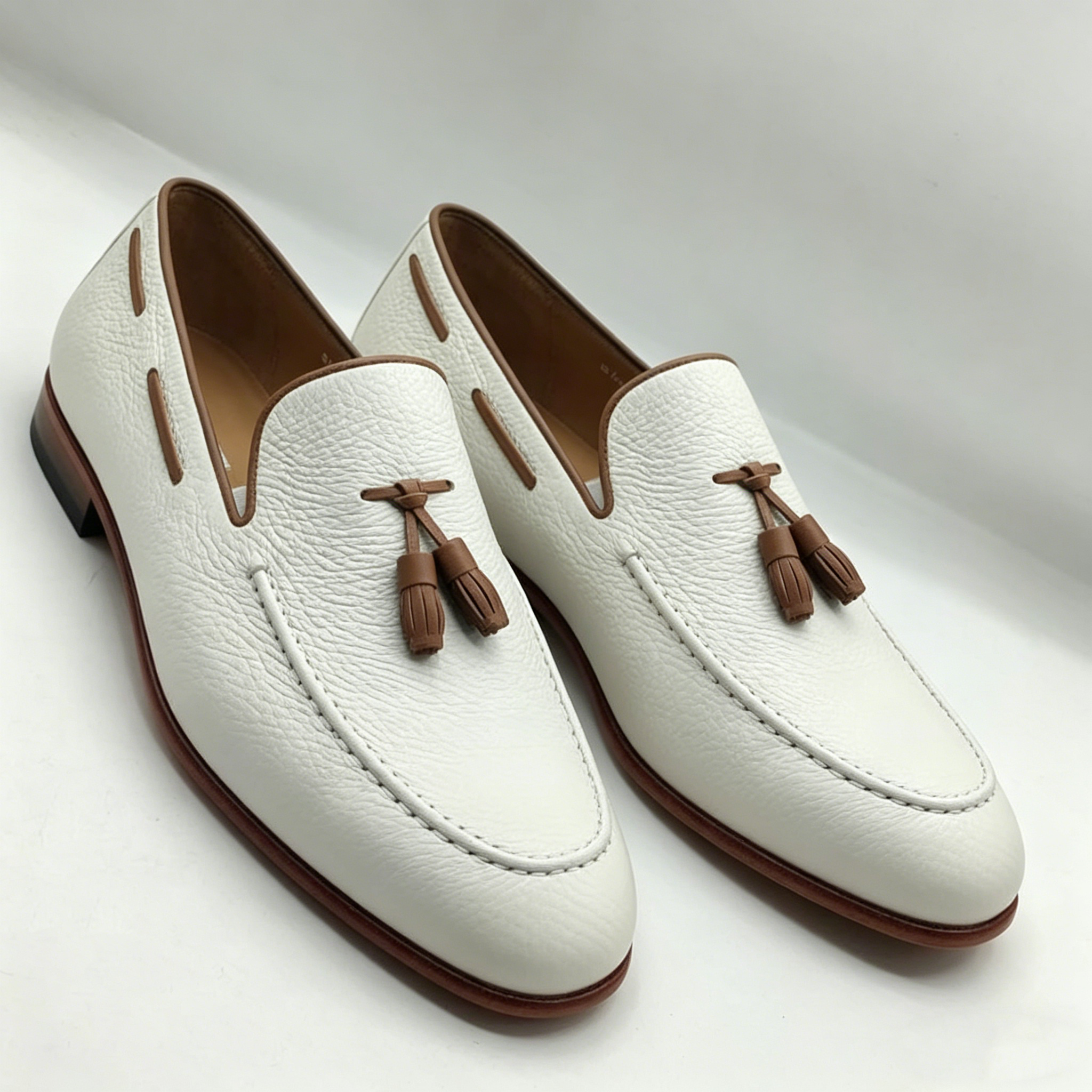 Men’s White Tassel Loafers | Luxury Summer Slip-On Shoes | colinshoes