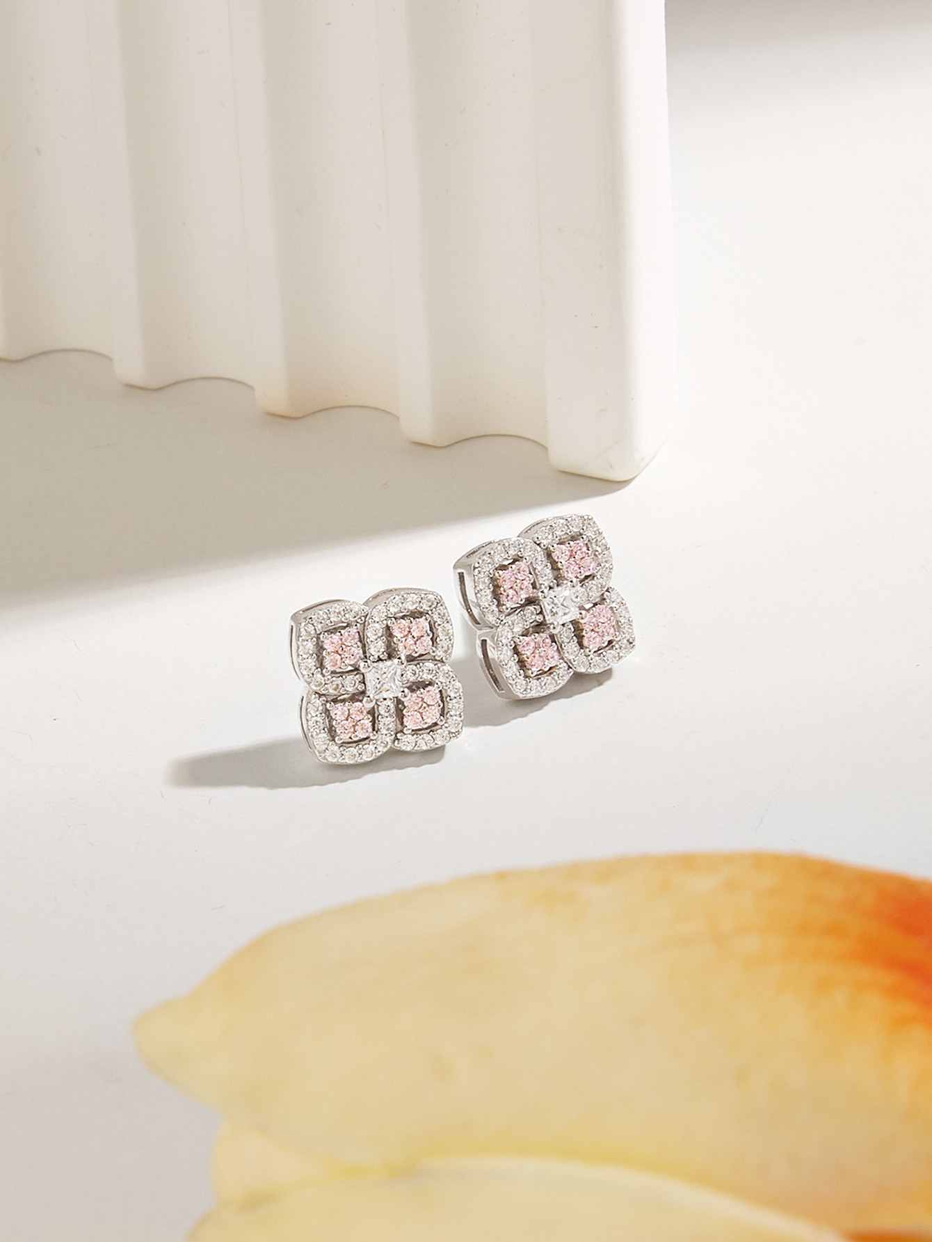 High-Quality S925 Silver Stud Earrings with Silver Inlay and Fashionable Pink Ice Flower Cut Cubic Zirconia - Suitable for Women’s Daily, Dating, Travel, and Party - Comes in a Gift Box