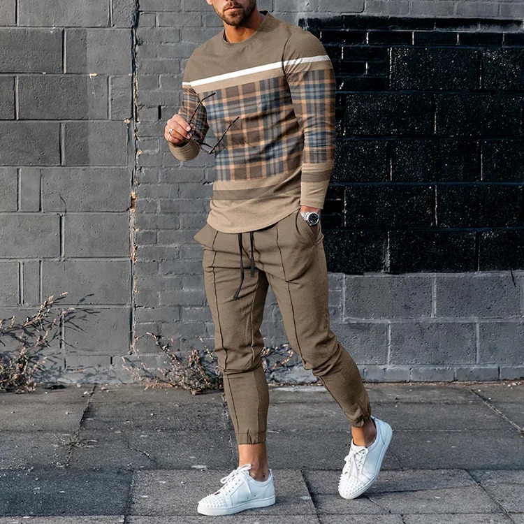 Men's Fashion Long Sleeve T-Shirt And PantsTwo Piece Set