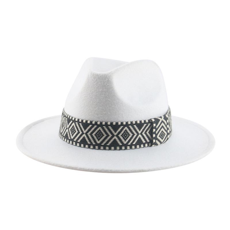 Wide Brim Dome Ethnic Square Webbing Wool Hat