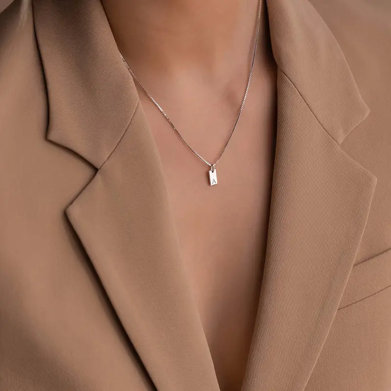 Sterling 925 Prata Hipoalergênico Colar Retângulo Pingente Carta Padrão Pingente Colar Na Moda Presente Feminino detalhes 3