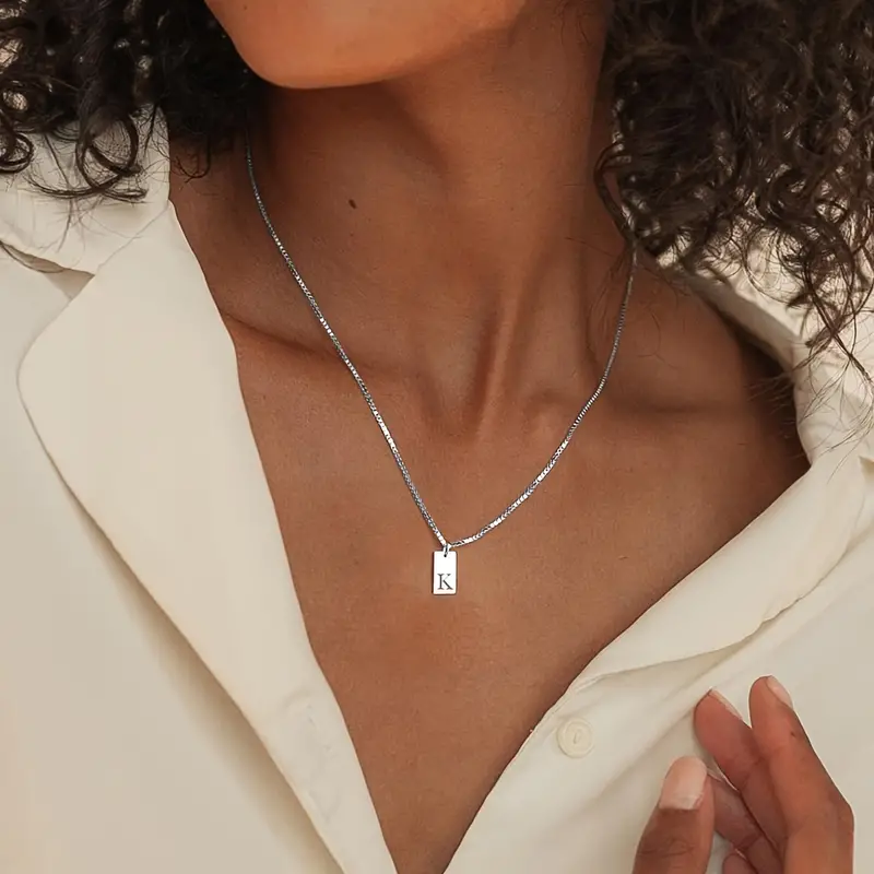 Sterling 925 Prata Hipoalergênico Colar Retângulo Pingente Carta Padrão Pingente Colar Na Moda Presente Feminino detalhes 4