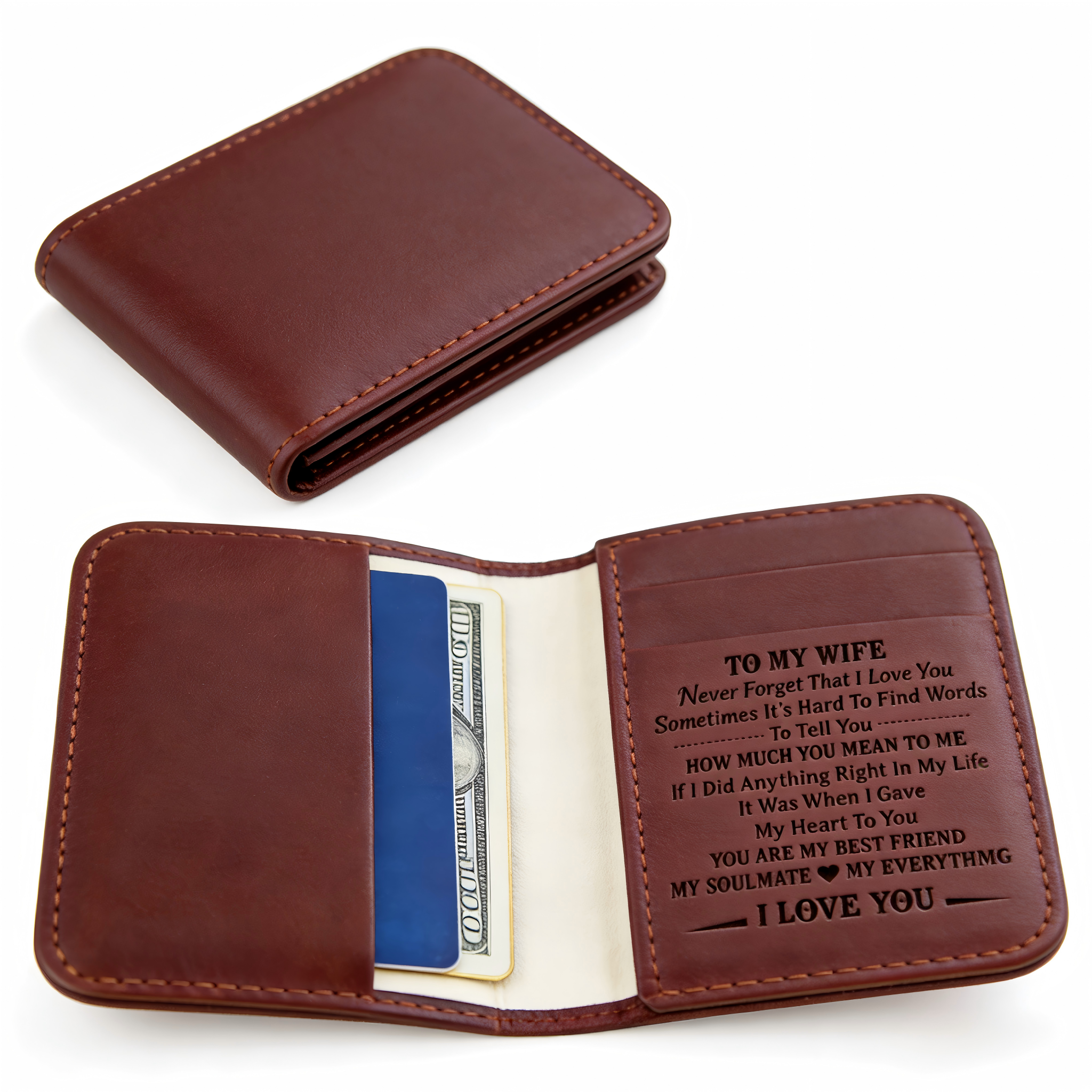 To My Wife From Husband - Leather Bifold Wallet