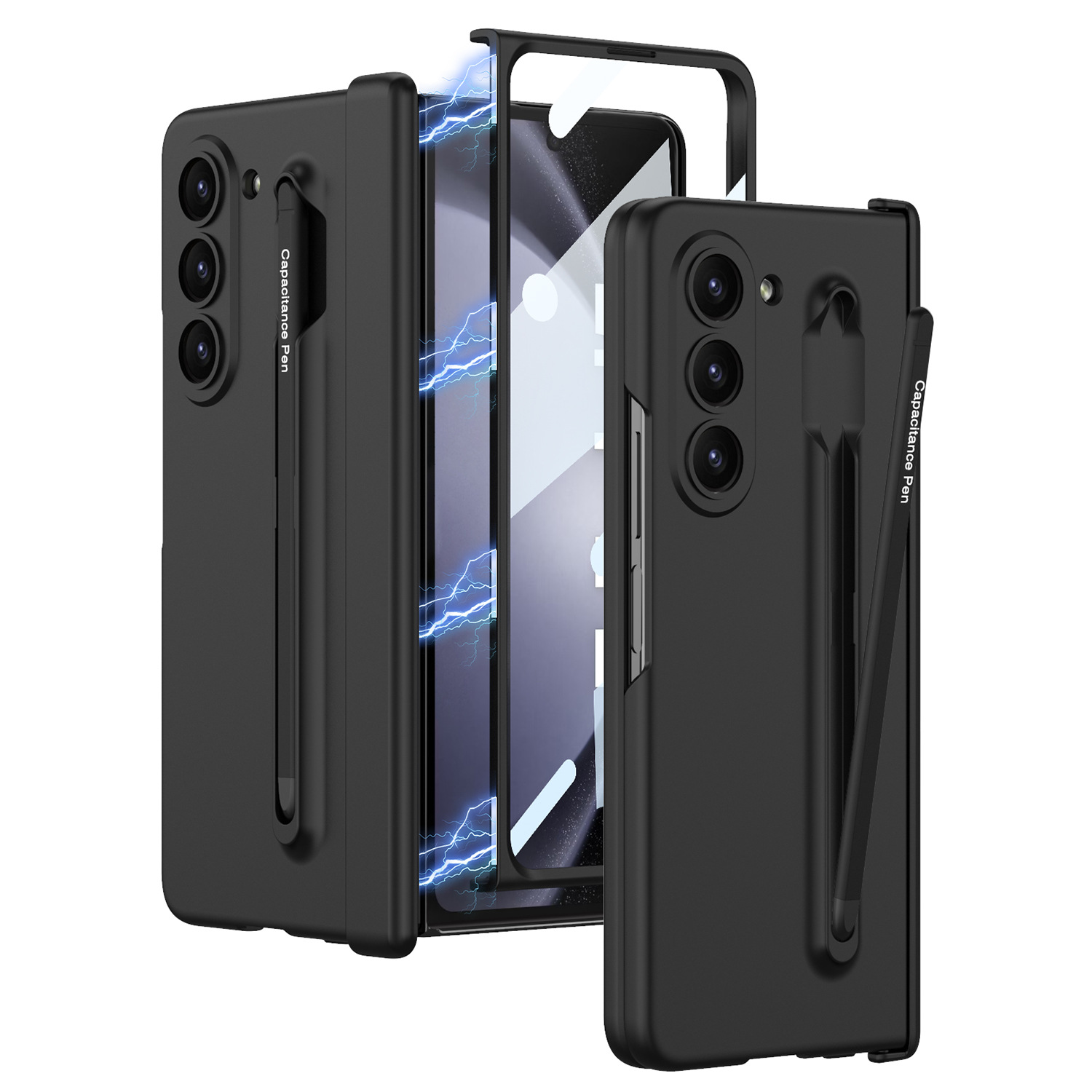 Samsung Galaxy Z Fold7/6/5/4/3 Anti-fall Protective Phone Case With Pen Tray Shell and Front Screen Tempered Glass Protector