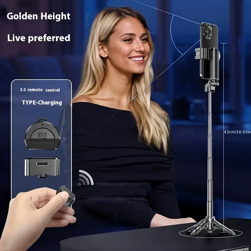[Bezprzewodowy kijek do selfie] Bezprzewodowy 16-calowy rozkładany statyw do selfie z obrotowym uchwytem 360° - lekka konstrukcja ABS, zwalnianie jednym kliknięciem, kompatybilny z iPhone/Samsung/Android, idealny na koncerty, podróże, wędrówki i transmisj