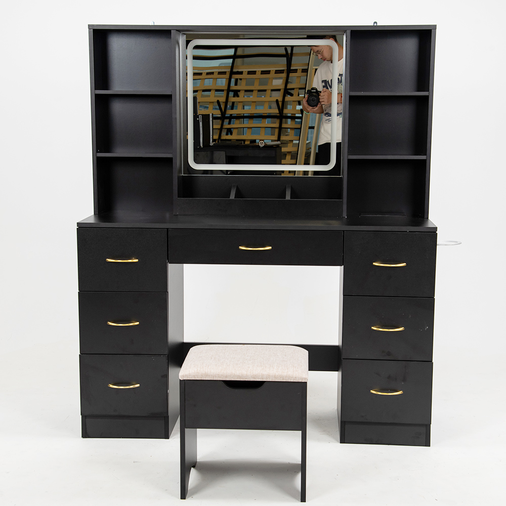 Large Vanity Desk Set with Mirror & LED Light & Power Outlet, 47" White Makeup Vanity with 6 Shelves & 7 Drawers for Women, Girls Gift