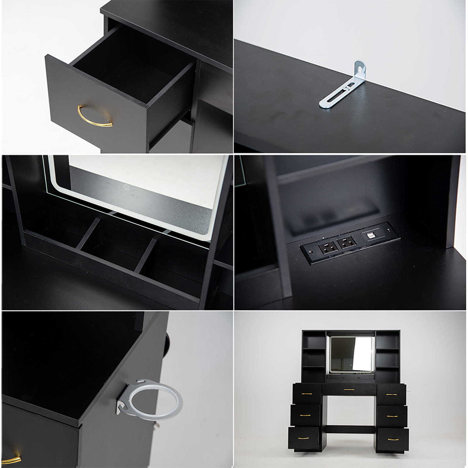 Large Vanity Desk Set with Mirror & LED Light & Power Outlet, 47" White Makeup Vanity with 6 Shelves & 7 Drawers for Women, Girls Gift