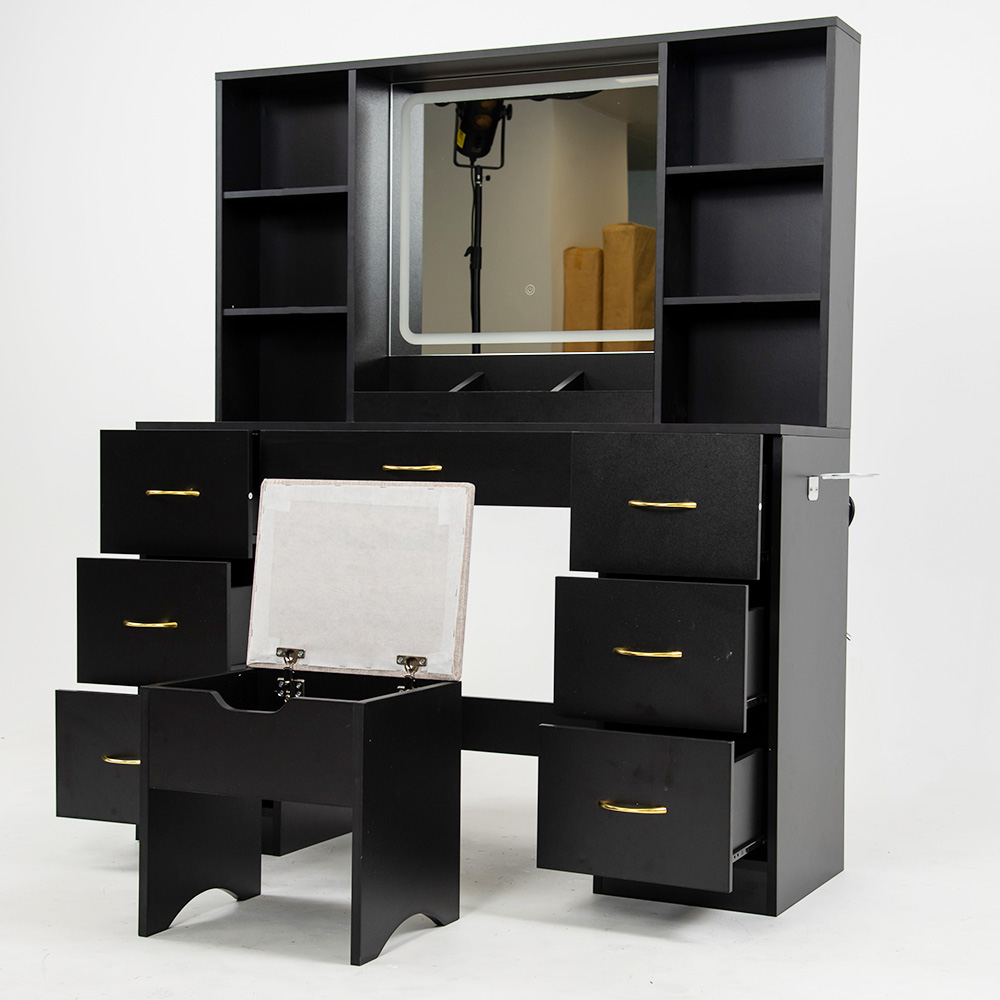 Large Vanity Desk Set with Mirror & LED Light & Power Outlet, 47" White Makeup Vanity with 6 Shelves & 7 Drawers for Women, Girls Gift