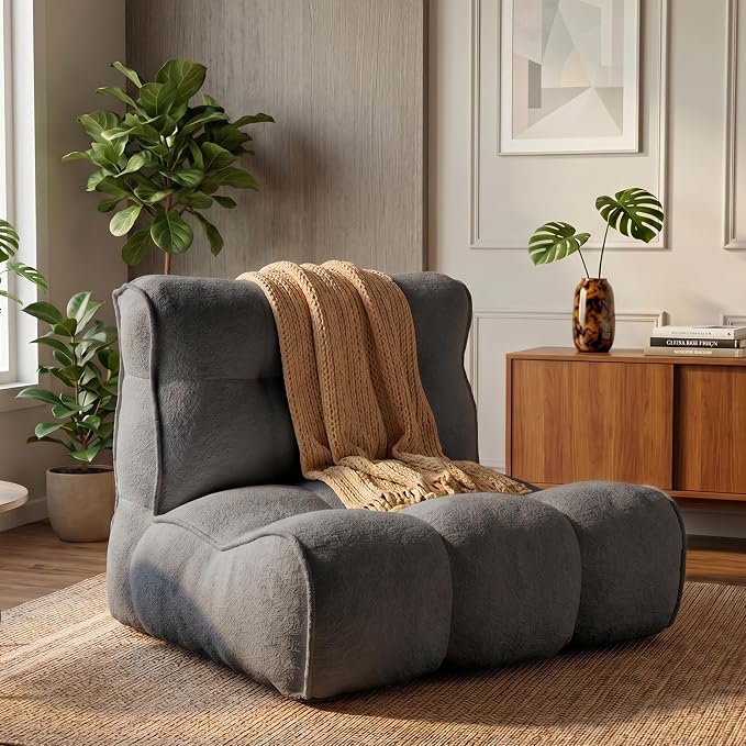 Chenille Bean Bag Floor Couch, Oversized Memory Foam Lazy Sofa, Plush Textured Floor Lounger for Bedroom, Living Room, Dorm & Game Room