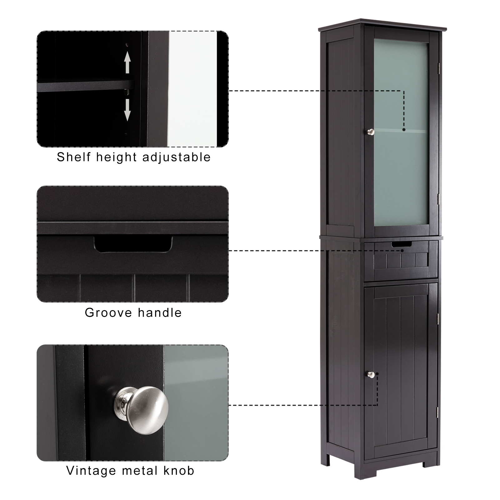 CAIDI Bathroom Storage Cabinet, White Linen Cabinet, Narrow Tall Cabinet Storage Tower with Door and Drawer for Kitchen Living Room
