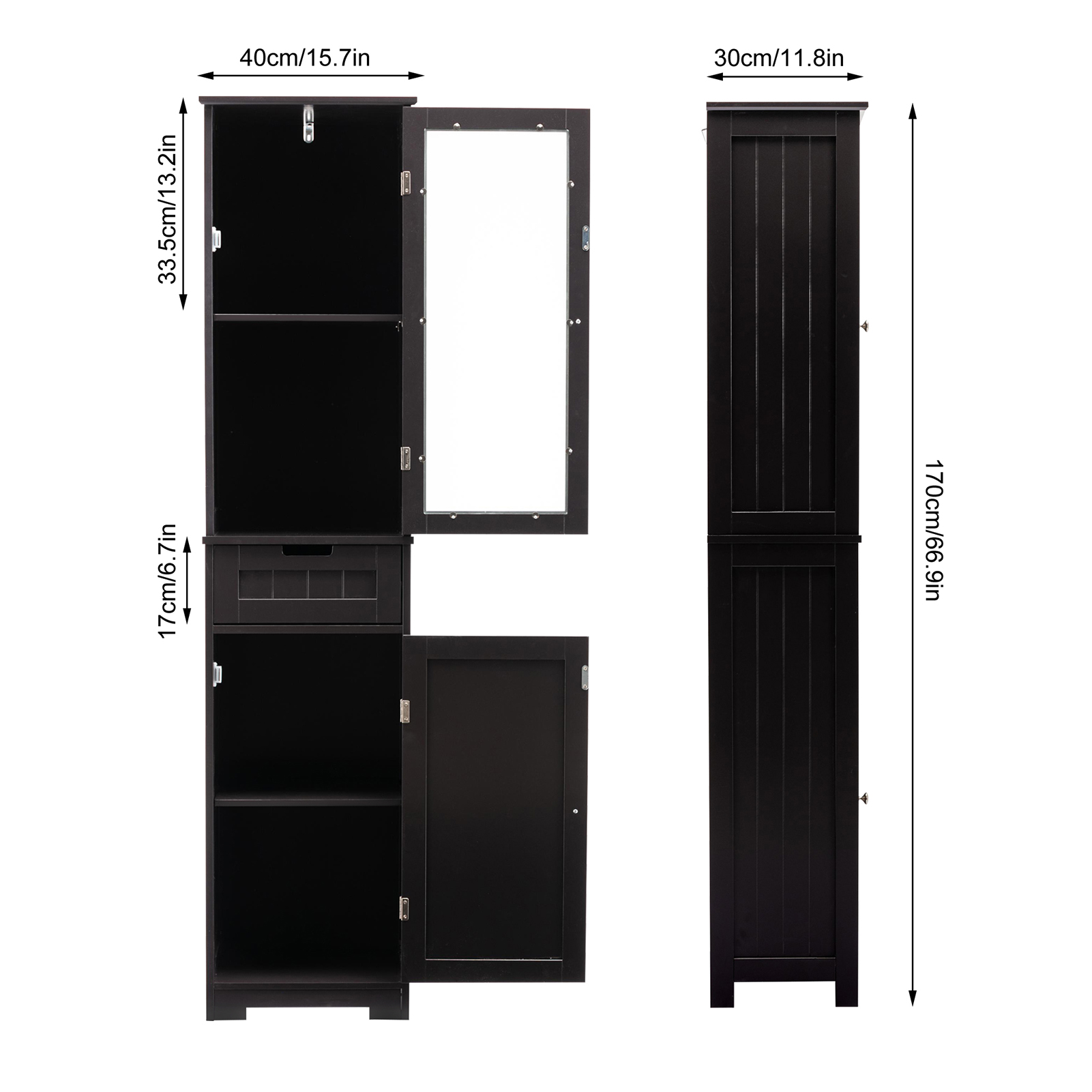 CAIDI Bathroom Storage Cabinet, White Linen Cabinet, Narrow Tall Cabinet Storage Tower with Door and Drawer for Kitchen Living Room