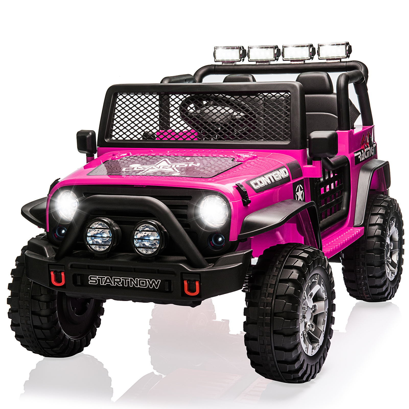 12 V Kids Ride On Truck, 2-Seater Battery Powered Toy Car w/ Remote Control, Spring Suspension, Bluetooth, LED Lights