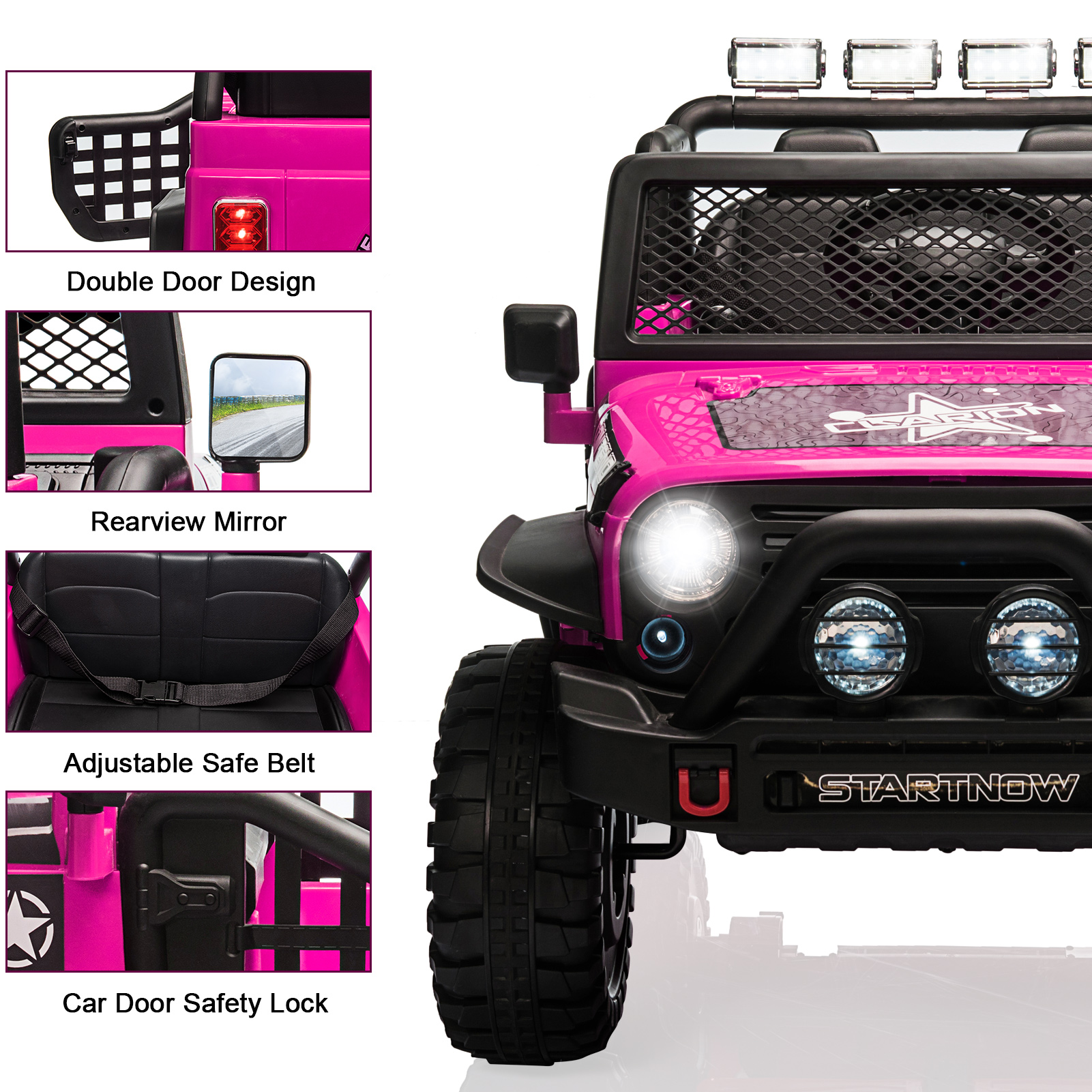 12 V Kids Ride On Truck, 2-Seater Battery Powered Toy Car w/ Remote Control, Spring Suspension, Bluetooth, LED Lights