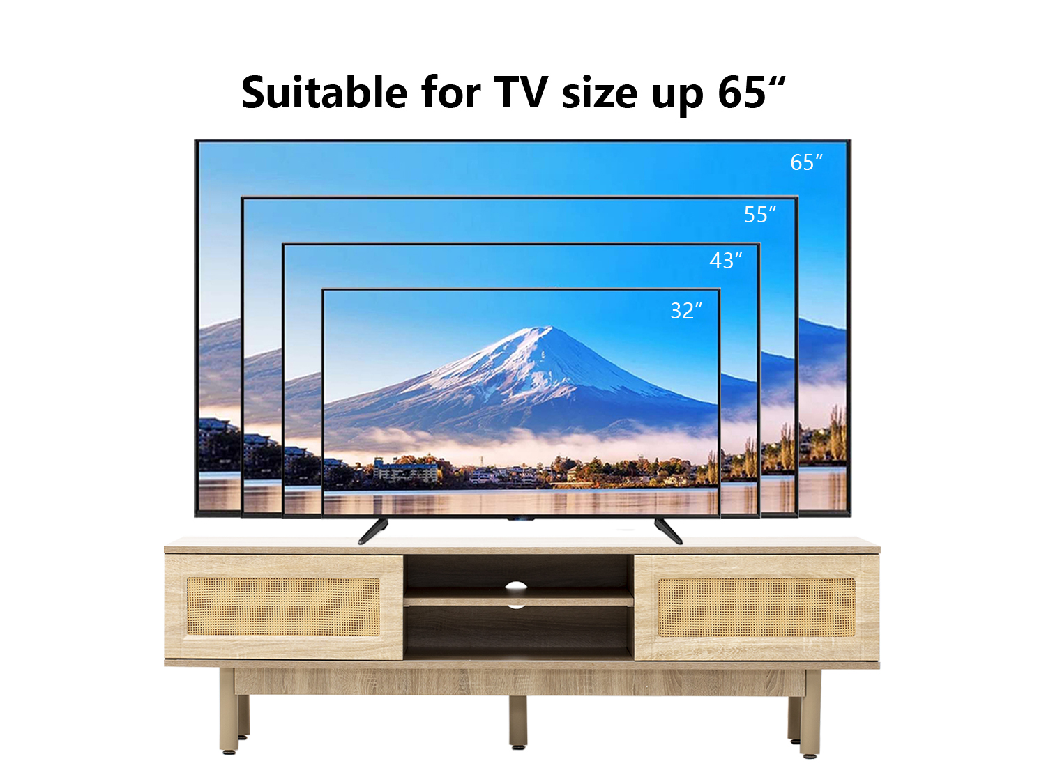ChVans Tall 59" TV Stand Mid-Century Modern Console for TV Under 75", Wood Entertainment Center with Storage, Drawers, Shelves, Light Brown