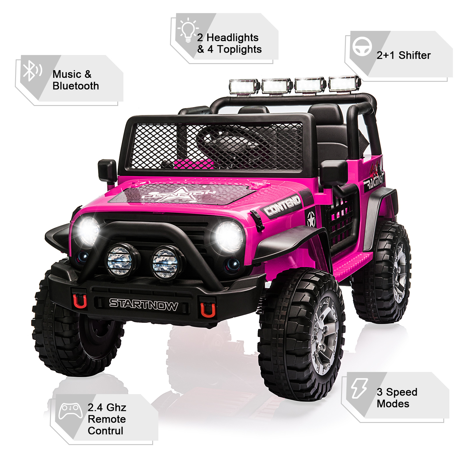 12 V Kids Ride On Truck, 2-Seater Battery Powered Toy Car w/ Remote Control, Spring Suspension, Bluetooth, LED Lights