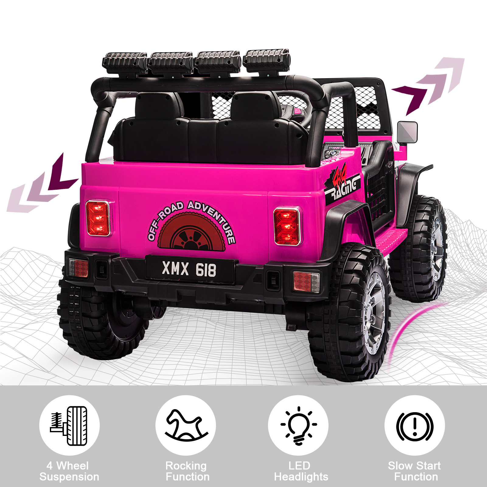 12 V Kids Ride On Truck, 2-Seater Battery Powered Toy Car w/ Remote Control, Spring Suspension, Bluetooth, LED Lights