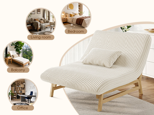  51''Armless Lounge Chair, 2-in-1 Convertible Floor Sofa Bed with Solid Wood Frame, Full Memory Foam Corduroy Accent Chair with Lumbar Pillow, Ergonomic Support for Living Room Bedroom Office