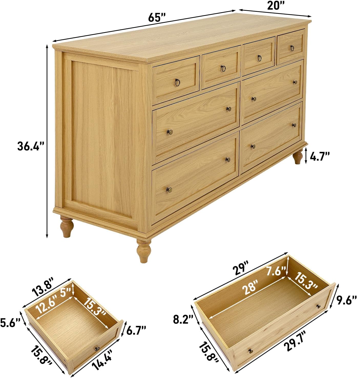 ChVans 65 inch Large Long Drawer Dresser, 8 Drawer Dresser for Bedroom, Modern Farmhouse Wood Wide Chest of Drawers, Storage Dressers for Bedroom, Living Room & Hallway