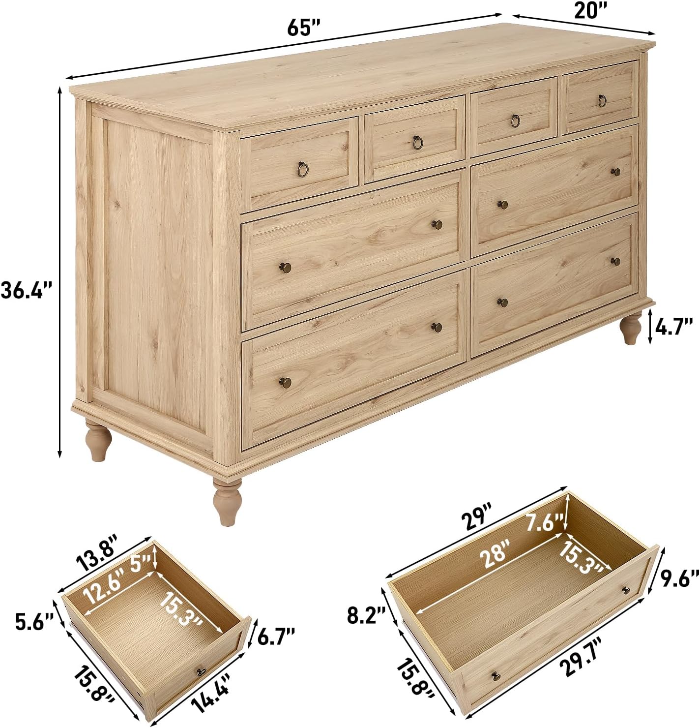 ChVans 65 inch Large Long Drawer Dresser, 8 Drawer Dresser for Bedroom, Modern Farmhouse Wood Wide Chest of Drawers, Storage Dressers for Bedroom, Living Room & Hallway