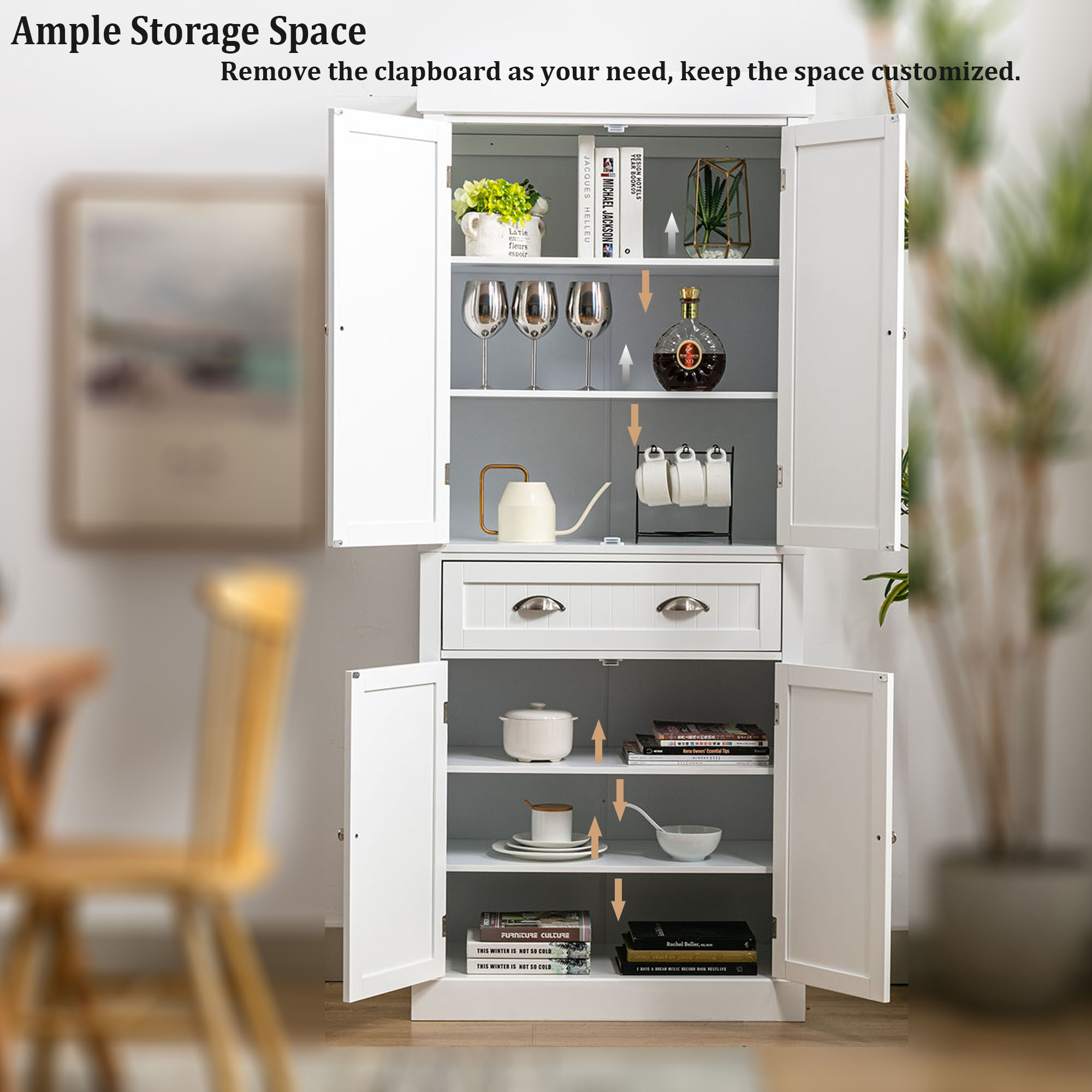 Kitchen Pantry Storage Cabinet, 72" Traditional Kitchen Pantry Cabinet, 6-Tier Freestanding Buffet Cupboards for Kitchen Storage